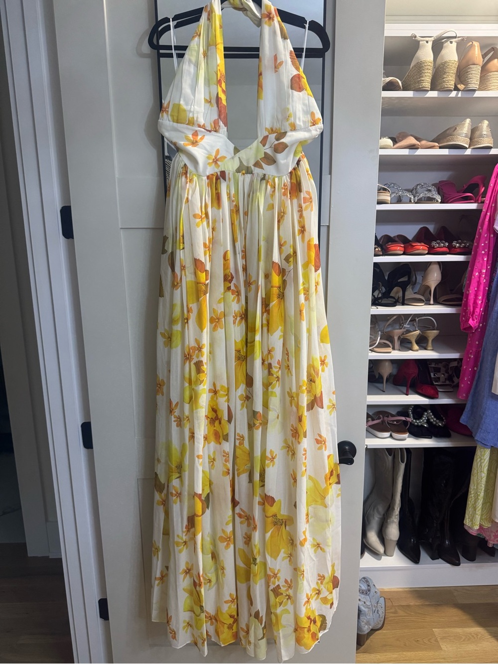 Women's Yellow Floral Halter Maxi Dress